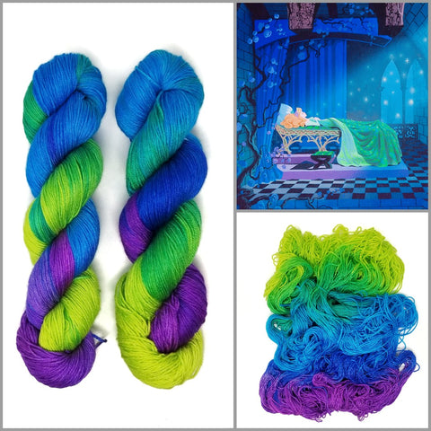 Sleeping Beauty - Hand dyed yarn - SW Merino Fingering Purple Blue Green