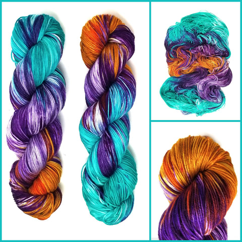 Back from the Edge - Hand dyed yarn -  Fingering to bulky- orange aqua blue violet purple