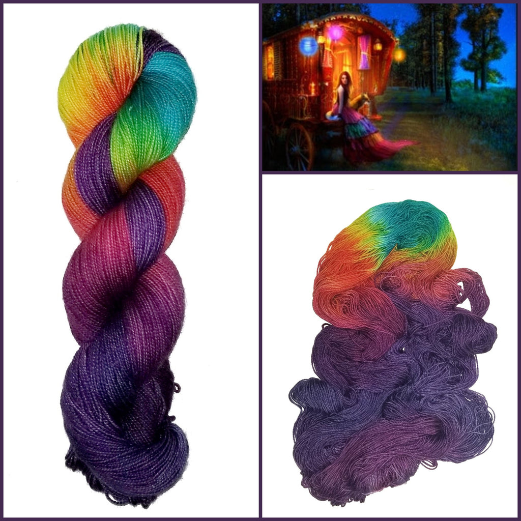 Wanderlust - Hand dyed yarn Merino Fingering purple red rainbow