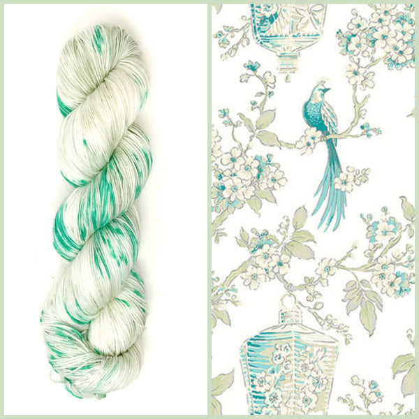 A Quiet Place-  Hand dyed variegated yarn -white sage green teal