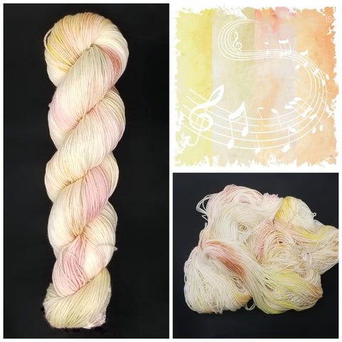 Sweet Music -  Hand dyed variegated yarn -white pastel yellow pink brown sage