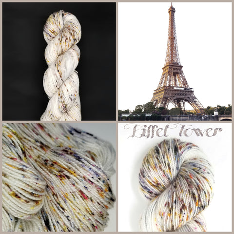 Eiffel Tower -  Hand dyed variegated yarn -white brown purple speckled
