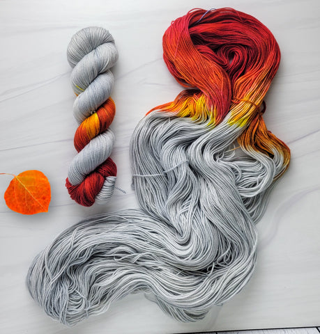 September Rain - Hand dyed sock yarn - grey red orange burgundy assigned color pooling yarn
