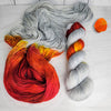 September Rain - Hand dyed sock yarn - grey red orange burgundy assigned color pooling yarn