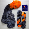 Jack O Lantern -Halloween collection - Hand dyed yarn, Fingering Weight, assigned color pooling -grey black and florescent orange glows in black light