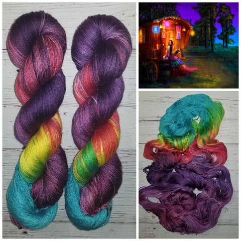 Wanderlust - Hand dyed yarn Merino Fingering purple red rainbow