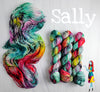 Sally - Hand dyed yarn, Fingering Weight, Halloween yarn - teal green red pink yellow black