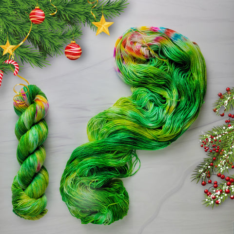 Christmas Tree- Hand dyed yarn -SW Merino Fingering Weight  400+ yards