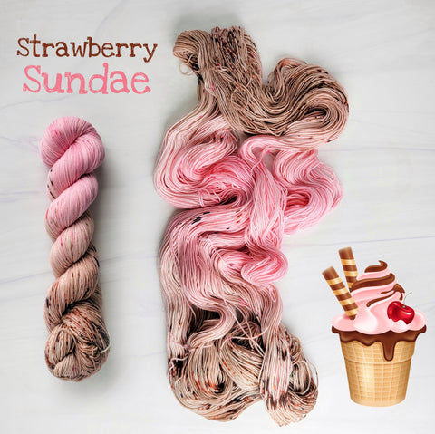 Strawberry Sundae - Hand dyed yarn -Merino Fingering pastel pink and brown