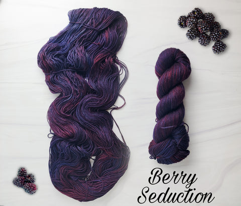 Berry Seduction - Hand dyed yarn - SW Merino Fingering Weight dark red purple blue black plum