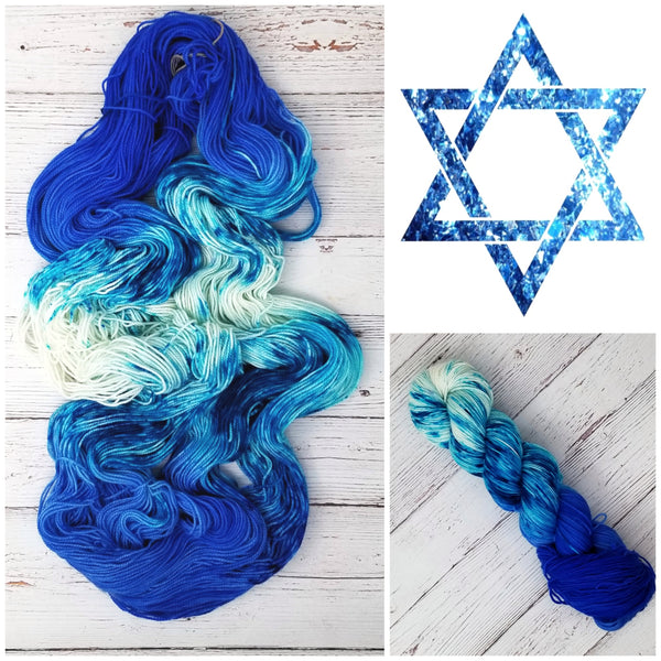 Star - Hand dyed variegated yarn - Hanukka theme Merino Fingering to worsted