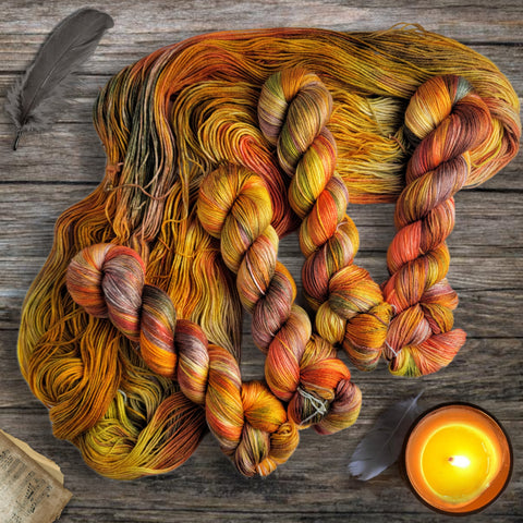 Hestia - Hand dyed Variegated yarn -  Fingering to bulky-  Greek Goddess collection - orange yellow brown green fall colors