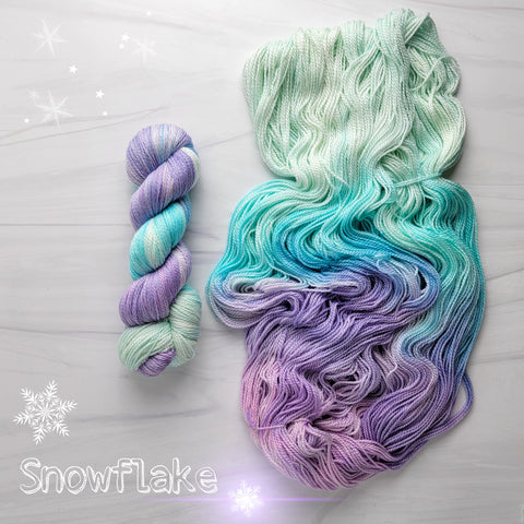 Snowflake- Hand dyed yarn - Merino Fingering Weight pastel purple pink blue white