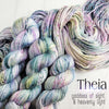 Theia - Hand dyed Variegated yarn -  Fingering to bulky-  Greek Gods collection - pink gerb green slate blue grey speckled Greek Goddess collection