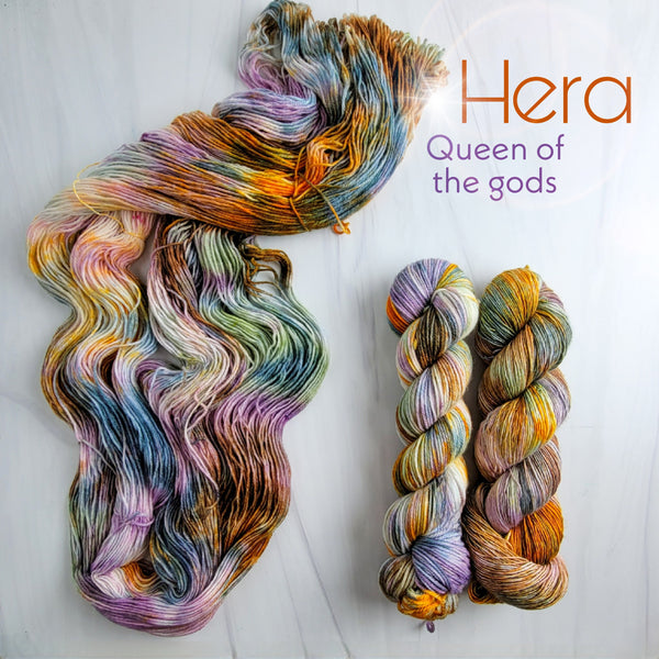 Hera - Hand dyed Variegated yarn -  Fingering to bulky-  Greek Goddess collection - orange purple brown pink green fall colors