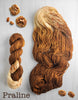 Praline - Hand dyed assigned color pooling yarn - SW Merino Fingering Weight warm brown and cream with speckles