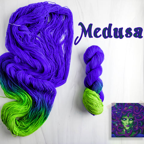 Medusa - Hand dyed assigned pooling yarn - blue violet and green glows under black light