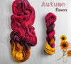 Autumn Flowers - Hand dyed assigned pooling yarn Merino Fingering red brown yellow