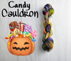 Candy Cauldron - Hand dyed yarn, Fingering Weight, Halloween yarn -black violet purple lime green orange pink