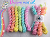 Unicorn Pastel Rainbow mini yarn set of 6 solid colored mini skeins - Hand dyed gradient sparkle fingering weight yarn