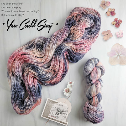 You Could Stay - Hand dyed variegated speckled yarn - Merino Fingering worsted dk etc choose your base - pink peach grey Taylor Swift inspired