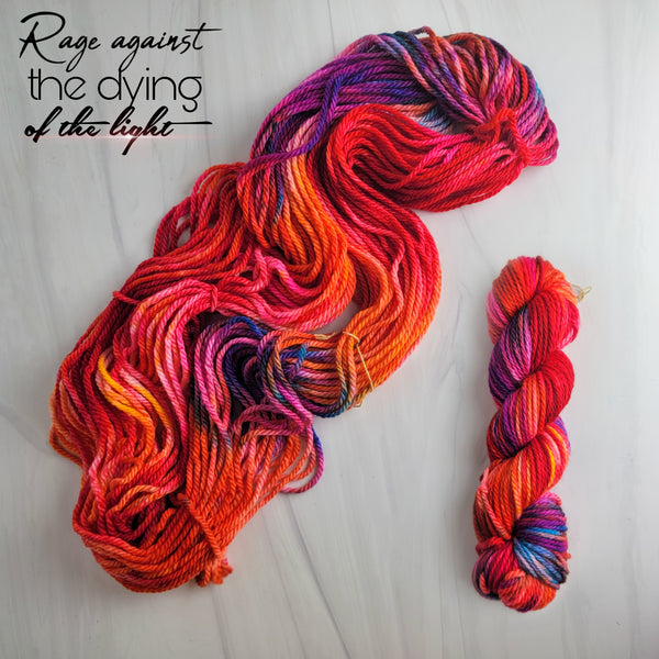 Rage against the dying of the light - Hand dyed Variegated yarn -  Fingering to bulky-  transformation series - red pink magenta orange yellow rainbow