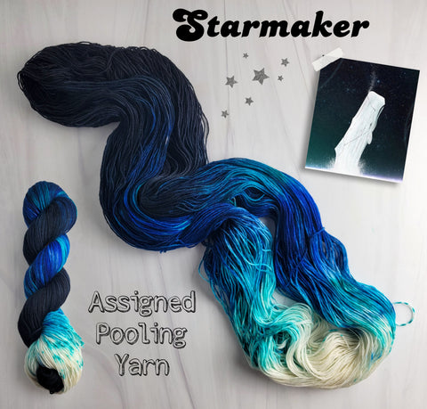 Starmaker - Hand dyed yarn  Fingering black blue white