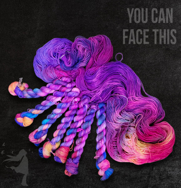 You Can Face This - Hand dyed Variegated yarn -  Fingering to bulky-  transformation series -red violet purple pink yellow rainbow Taylor Swift inspired