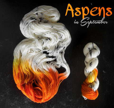 Quaking Aspens - Hand dyed Color Pooling yarn - white red orange assigned color pooling yarn