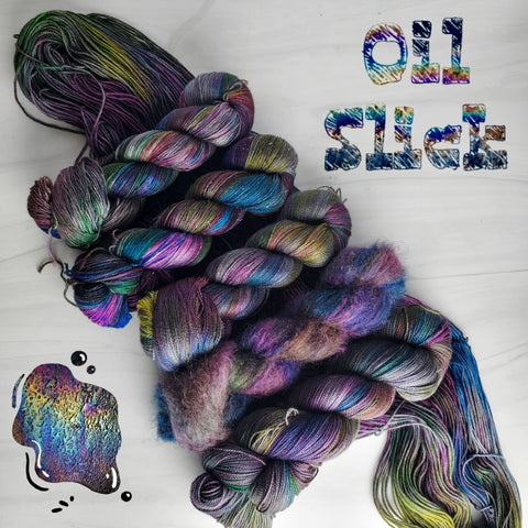 Oil Slick - Hand dyed variegated yarn - grey rainbow
