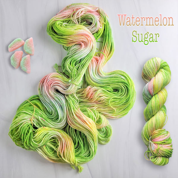 Watermelon Sugar - Hand dyed variegated speckled yarn - Merino Fingering to worsted