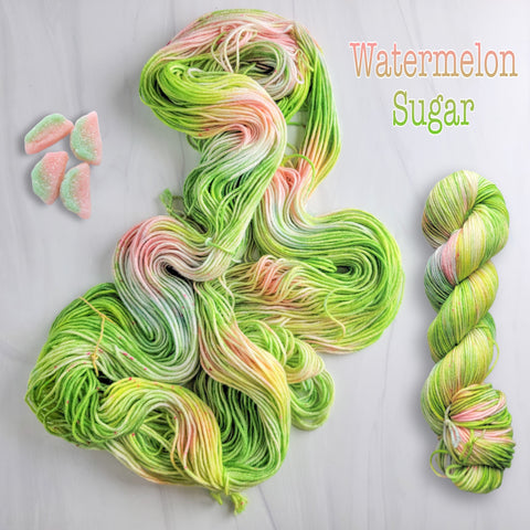 Watermelon Sugar - Hand dyed variegated speckled yarn - Merino Fingering to worsted
