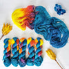Blue Blooms - Hand dyed sock yarn - teal blue orange yellow red