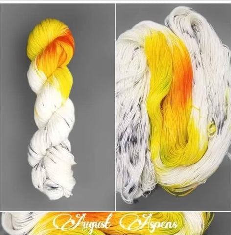 August Aspens - Hand dyed Color Pooling yarn - white orange yellow assigned color pooling yarn