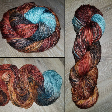 Earth & Sky - Hand dyed yarn - SW Merino Fingering Weight brown caramel blue