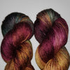 Forest Creek- Hand dyed yarn - SW Merino Fingering 400+ yards green burgundy