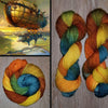 Steampunk- Hand dyed yarn - Merino Fingering yellow orange teal
