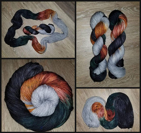 Strapping - Hand dyed yarn - SW Merino  black brown teal grey