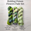 Holding Poison Flowers Yarn Fade Set - three full sized 100g skeins of Hand dyed yarn -light green dark green lime teal purple speckles -  dyed to order