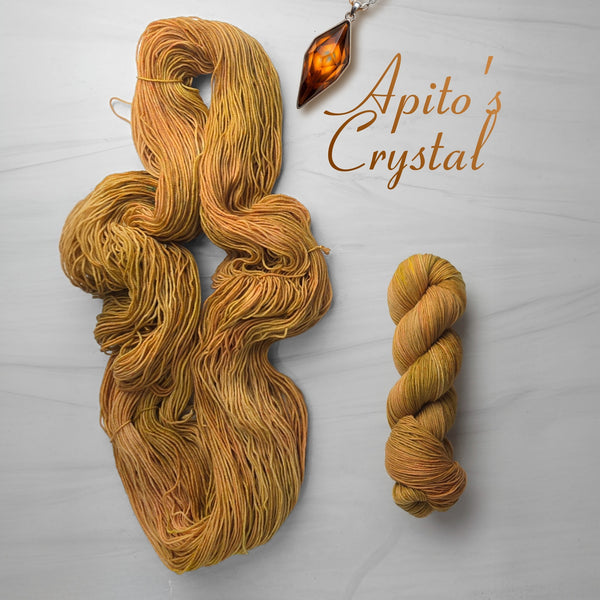 Apito's Crystal - Hand dyed variegated  yarn, Fingering Weight, inspired by Dungeon Crawler Carl book series - warm yellow brown with hints of orange and green