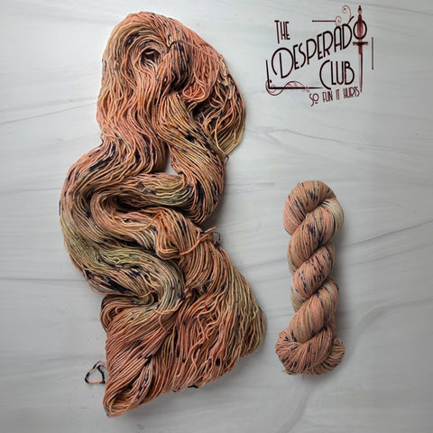 The Desperado Club - Hand dyed variegated  yarn, Fingering Weight, inspired by Dungeon Crawler Carl book series - warm brown with hints of green