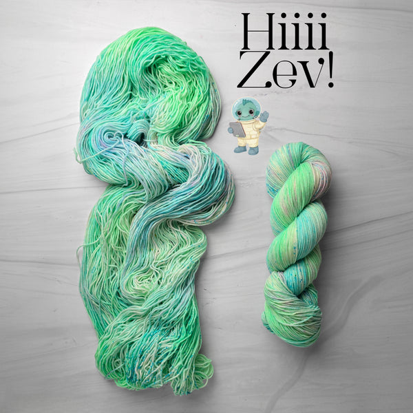 Hiiii Zev! - Hand dyed variegated  yarn, Fingering Weight, inspired by Dungeon Crawler Carl book series - light aqua green and pink
