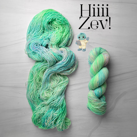 Hiiii Zev! - Hand dyed variegated  yarn, Fingering Weight, inspired by Dungeon Crawler Carl book series - light aqua green and pink