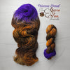 Princess Donut - Hand dyed Assigned Pooling yarn, Fingering Weight, inspired by Dungeon Crawler Carl book series - tortoiseshell Brown orange black and pop of  purple violet
