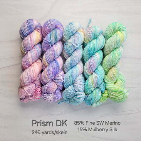 Ready to ship fade set of 5 - cool pastel rainbow set on PRISM DK SW Merino silk wool