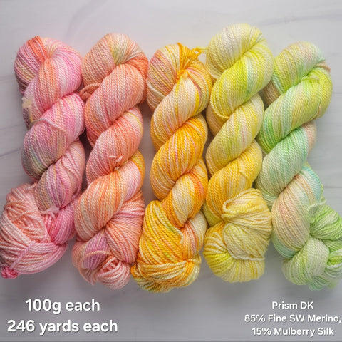 Ready to ship fade set of 5 - warm pastel rainbow set on PRISM DK SW Merino silk wool