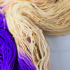 Stryga - Hand dyed yarn, Fingering Weight, assigned pooling inspired by ACOTAR by Sarah J Maas - gold beige yellow blue violet purple