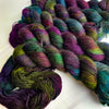 Ready to ship - Black Magic on kid mohair singles fingering weight yarn - Priced per skein - black rainbow oil slick colors