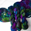 The Silence In Between - Hand dyed yarn, black sapphire blue midnight magenta purple moss green lime - Andrea Gibson Poetry inspired