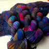 The Shadows of Your Heart - Hand dyed yarn, black sapphire blue midnight magenta caramel purple - Andrea Gibson Poetry inspired